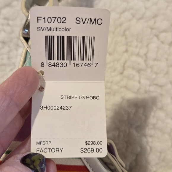 Coach White Leather Multicolor Striped Women's Bag Large Hobo - Picture 15 of 16